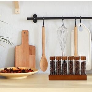 12-Pck Coffee Bean/Spice Storage & Pine Wood Stand & Container Store Spice Label